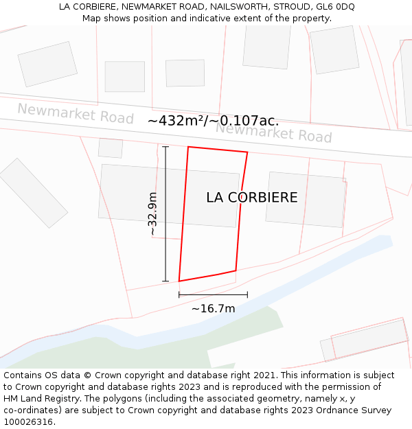 LA CORBIERE, NEWMARKET ROAD, NAILSWORTH, STROUD, GL6 0DQ: Plot and title map