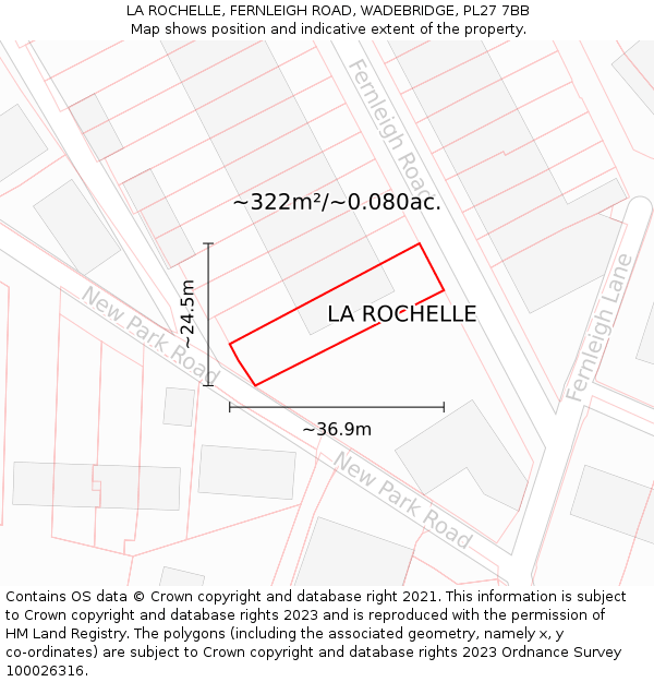 LA ROCHELLE, FERNLEIGH ROAD, WADEBRIDGE, PL27 7BB: Plot and title map