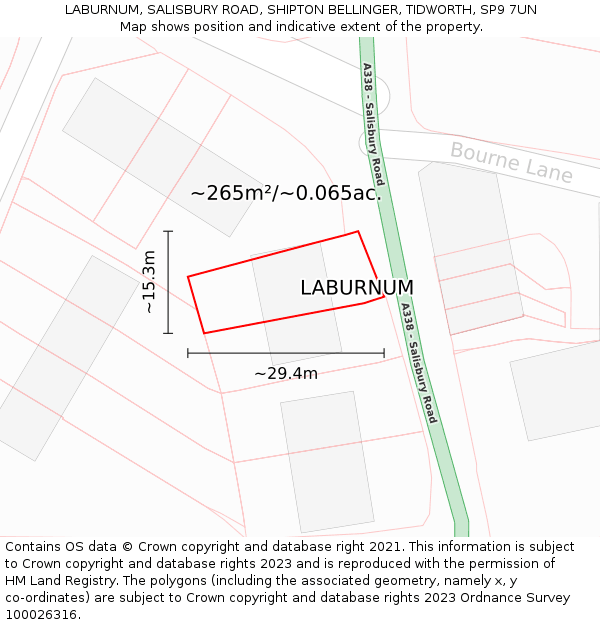 LABURNUM, SALISBURY ROAD, SHIPTON BELLINGER, TIDWORTH, SP9 7UN: Plot and title map