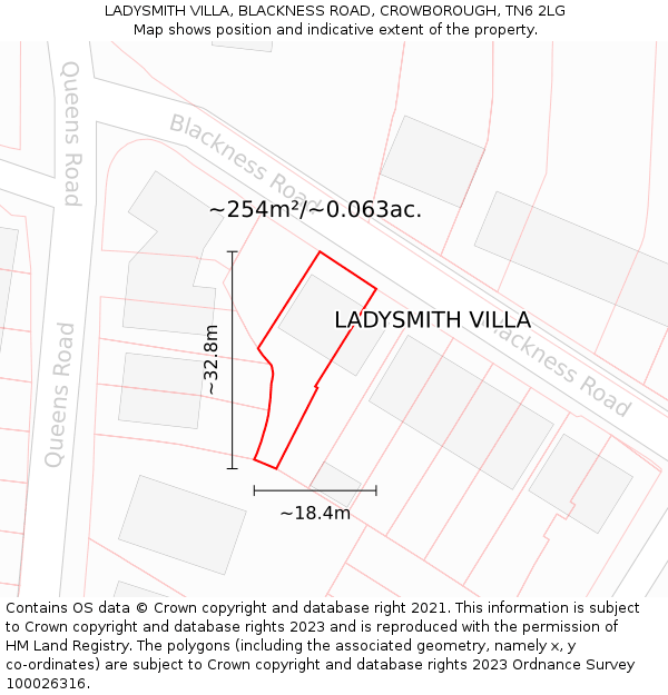 LADYSMITH VILLA, BLACKNESS ROAD, CROWBOROUGH, TN6 2LG: Plot and title map