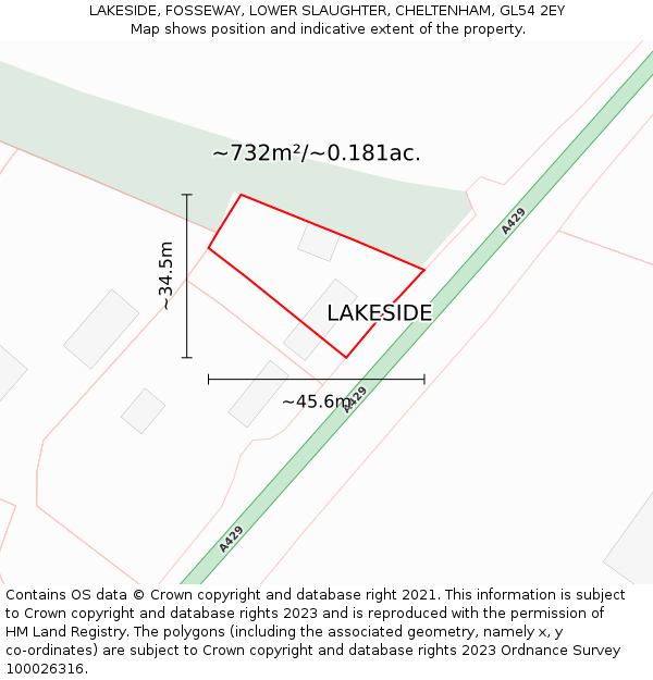 LAKESIDE, FOSSEWAY, LOWER SLAUGHTER, CHELTENHAM, GL54 2EY: Plot and title map