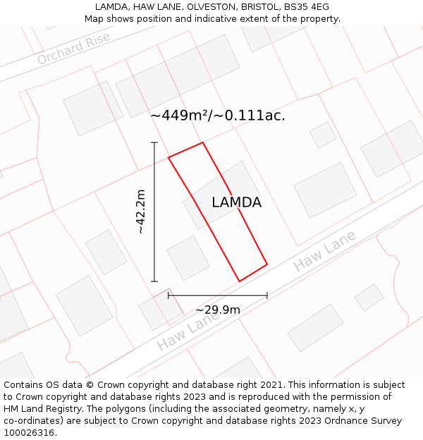 LAMDA, HAW LANE, OLVESTON, BRISTOL, BS35 4EG: Plot and title map