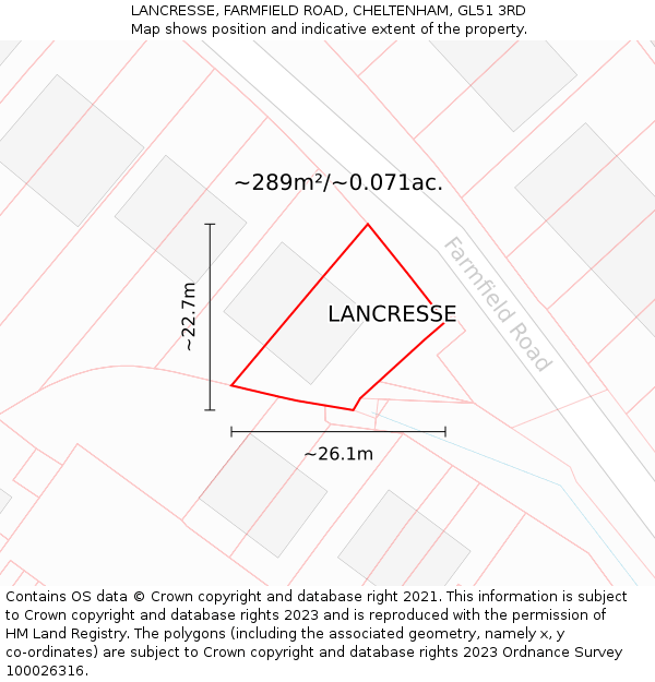 LANCRESSE, FARMFIELD ROAD, CHELTENHAM, GL51 3RD: Plot and title map