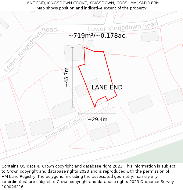 LANE END, KINGSDOWN GROVE, KINGSDOWN, CORSHAM, SN13 8BN: Plot and title map