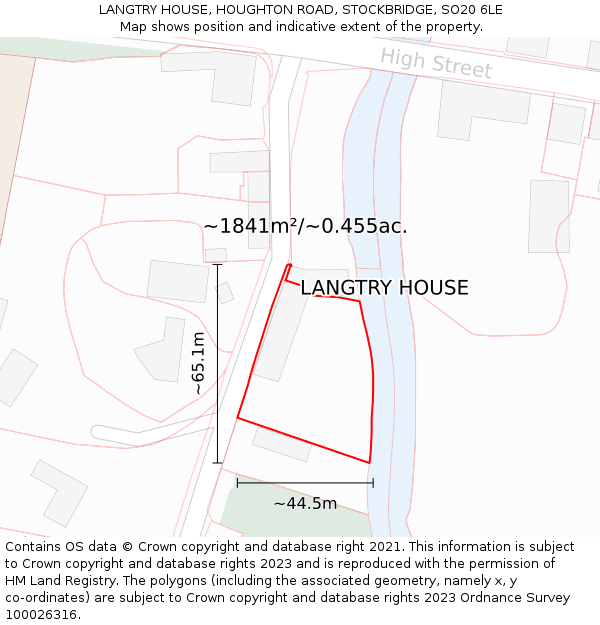 LANGTRY HOUSE, HOUGHTON ROAD, STOCKBRIDGE, SO20 6LE: Plot and title map