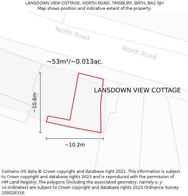 LANSDOWN VIEW COTTAGE, NORTH ROAD, TIMSBURY, BATH, BA2 0JH: Plot and title map