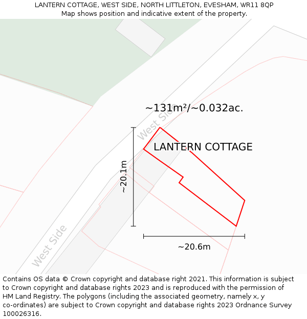 LANTERN COTTAGE, WEST SIDE, NORTH LITTLETON, EVESHAM, WR11 8QP: Plot and title map