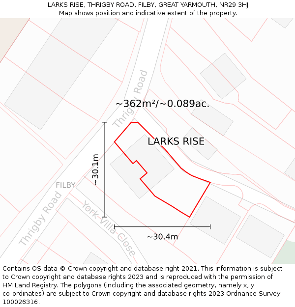LARKS RISE, THRIGBY ROAD, FILBY, GREAT YARMOUTH, NR29 3HJ: Plot and title map