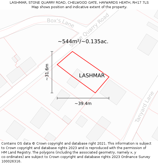 LASHMAR, STONE QUARRY ROAD, CHELWOOD GATE, HAYWARDS HEATH, RH17 7LS: Plot and title map