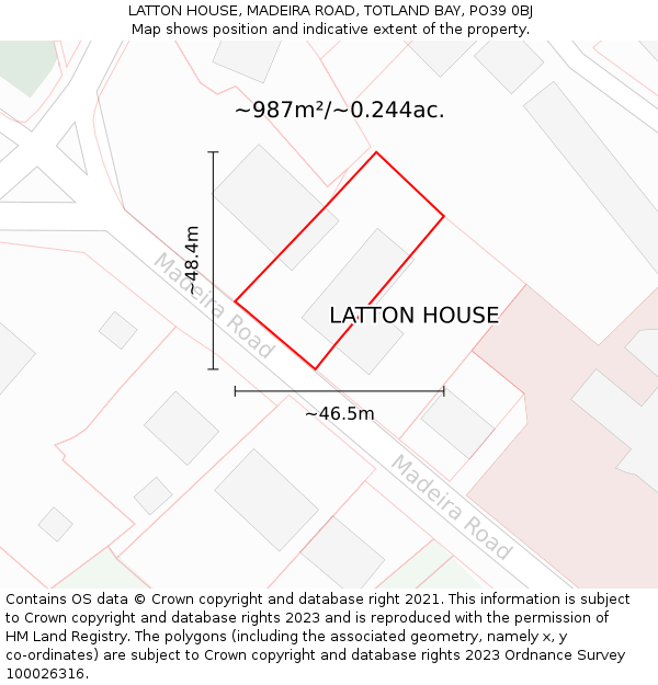 LATTON HOUSE, MADEIRA ROAD, TOTLAND BAY, PO39 0BJ: Plot and title map