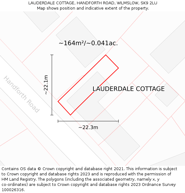 LAUDERDALE COTTAGE, HANDFORTH ROAD, WILMSLOW, SK9 2LU: Plot and title map