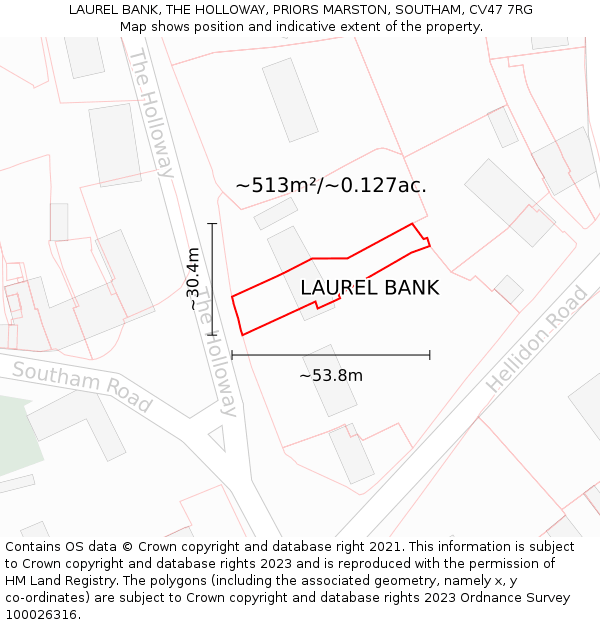 LAUREL BANK, THE HOLLOWAY, PRIORS MARSTON, SOUTHAM, CV47 7RG: Plot and title map