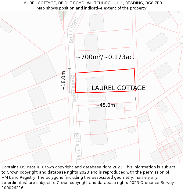 LAUREL COTTAGE, BRIDLE ROAD, WHITCHURCH HILL, READING, RG8 7PR: Plot and title map