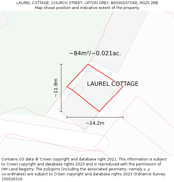 LAUREL COTTAGE, CHURCH STREET, UPTON GREY, BASINGSTOKE, RG25 2RB: Plot and title map