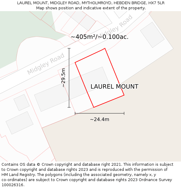 LAUREL MOUNT, MIDGLEY ROAD, MYTHOLMROYD, HEBDEN BRIDGE, HX7 5LR: Plot and title map