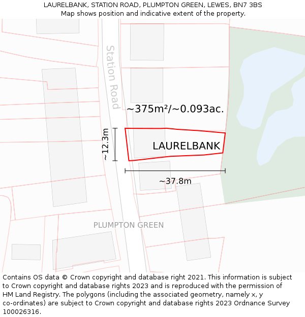 LAURELBANK, STATION ROAD, PLUMPTON GREEN, LEWES, BN7 3BS: Plot and title map