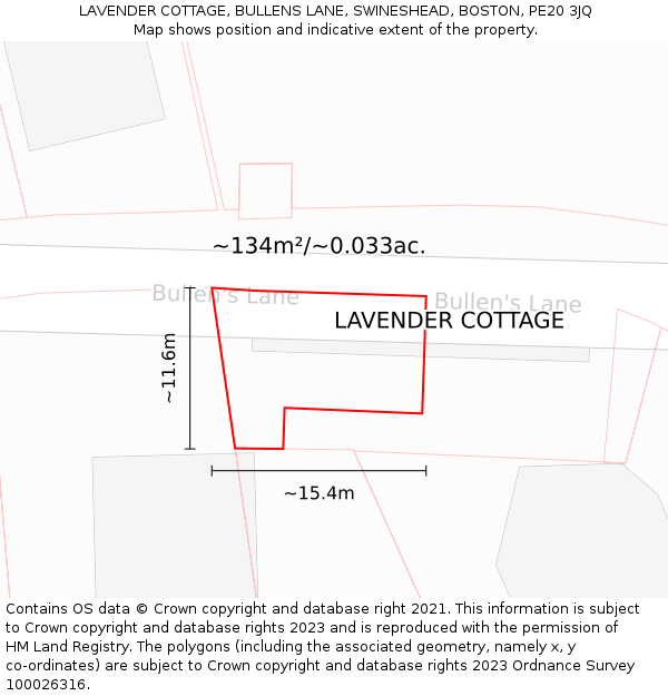 LAVENDER COTTAGE, BULLENS LANE, SWINESHEAD, BOSTON, PE20 3JQ: Plot and title map