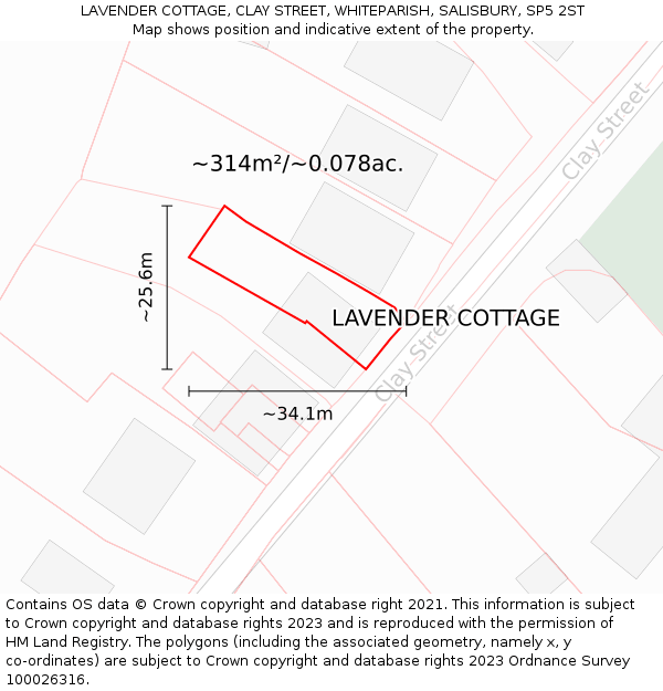 LAVENDER COTTAGE, CLAY STREET, WHITEPARISH, SALISBURY, SP5 2ST: Plot and title map