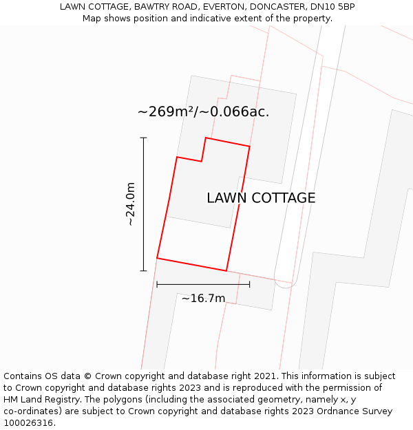 LAWN COTTAGE, BAWTRY ROAD, EVERTON, DONCASTER, DN10 5BP: Plot and title map