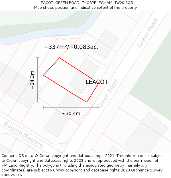 LEACOT, GREEN ROAD, THORPE, EGHAM, TW20 8QS: Plot and title map