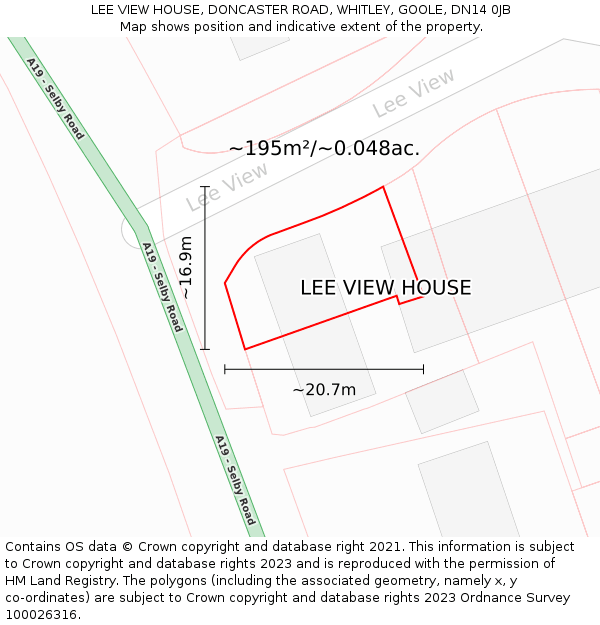 LEE VIEW HOUSE, DONCASTER ROAD, WHITLEY, GOOLE, DN14 0JB: Plot and title map