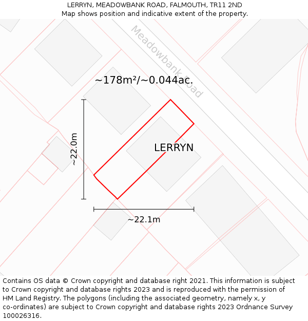 LERRYN, MEADOWBANK ROAD, FALMOUTH, TR11 2ND: Plot and title map