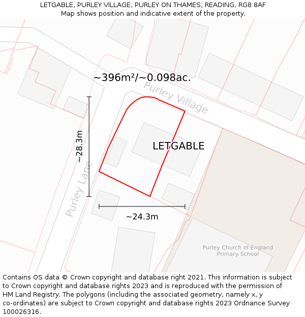 LETGABLE, PURLEY VILLAGE, PURLEY ON THAMES, READING, RG8 8AF: Plot and title map