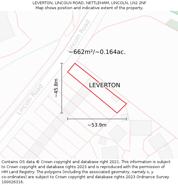 LEVERTON, LINCOLN ROAD, NETTLEHAM, LINCOLN, LN2 2NF: Plot and title map