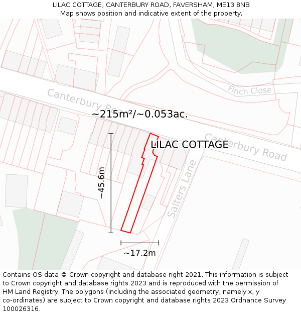 LILAC COTTAGE, CANTERBURY ROAD, FAVERSHAM, ME13 8NB: Plot and title map