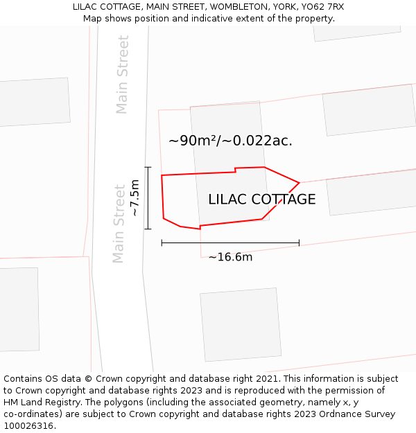 LILAC COTTAGE, MAIN STREET, WOMBLETON, YORK, YO62 7RX: Plot and title map