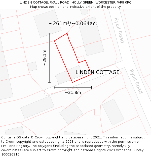 LINDEN COTTAGE, RYALL ROAD, HOLLY GREEN, WORCESTER, WR8 0PG: Plot and title map