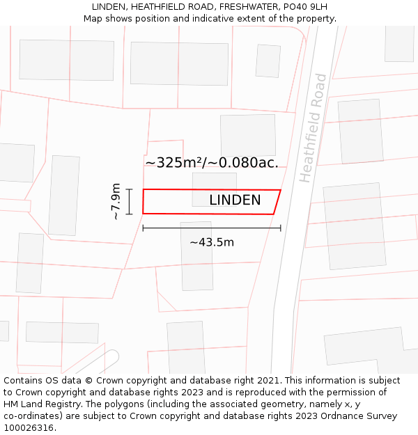 LINDEN, HEATHFIELD ROAD, FRESHWATER, PO40 9LH: Plot and title map