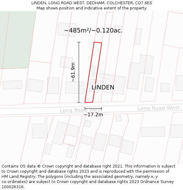 LINDEN, LONG ROAD WEST, DEDHAM, COLCHESTER, CO7 6ES: Plot and title map
