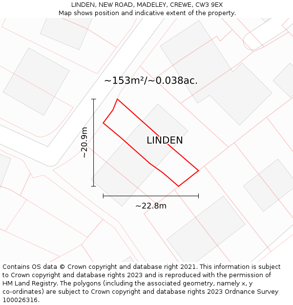 LINDEN, NEW ROAD, MADELEY, CREWE, CW3 9EX: Plot and title map