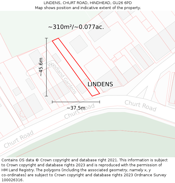 LINDENS, CHURT ROAD, HINDHEAD, GU26 6PD: Plot and title map