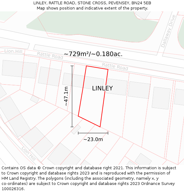 LINLEY, RATTLE ROAD, STONE CROSS, PEVENSEY, BN24 5EB: Plot and title map