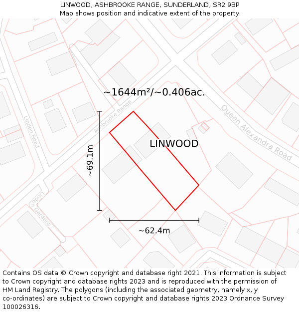 LINWOOD, ASHBROOKE RANGE, SUNDERLAND, SR2 9BP: Plot and title map