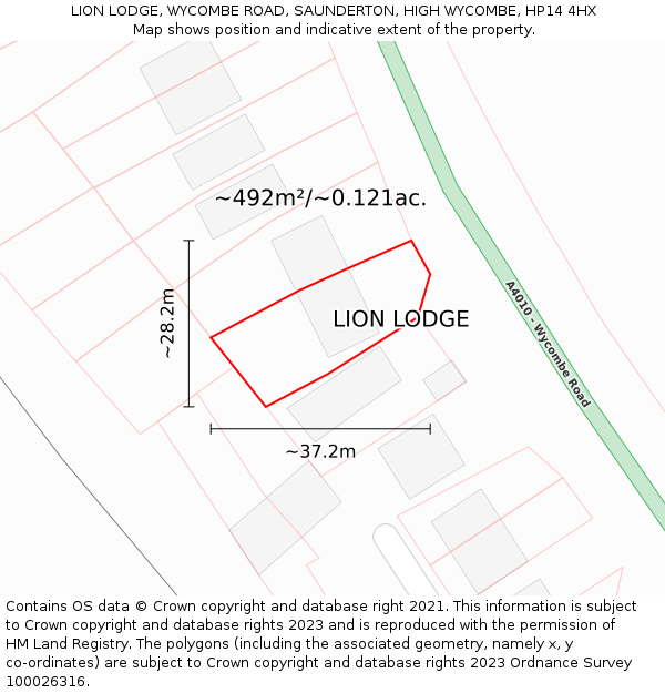 LION LODGE, WYCOMBE ROAD, SAUNDERTON, HIGH WYCOMBE, HP14 4HX: Plot and title map