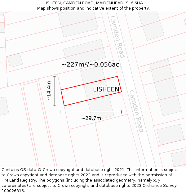 LISHEEN, CAMDEN ROAD, MAIDENHEAD, SL6 6HA: Plot and title map