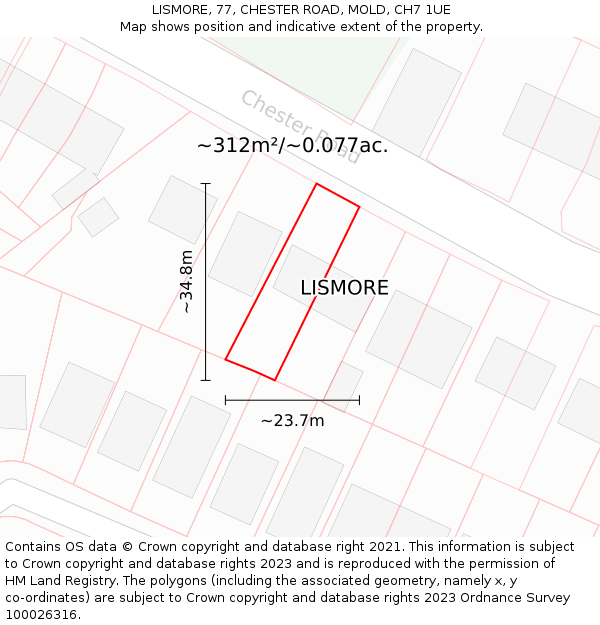 LISMORE, 77, CHESTER ROAD, MOLD, CH7 1UE: Plot and title map