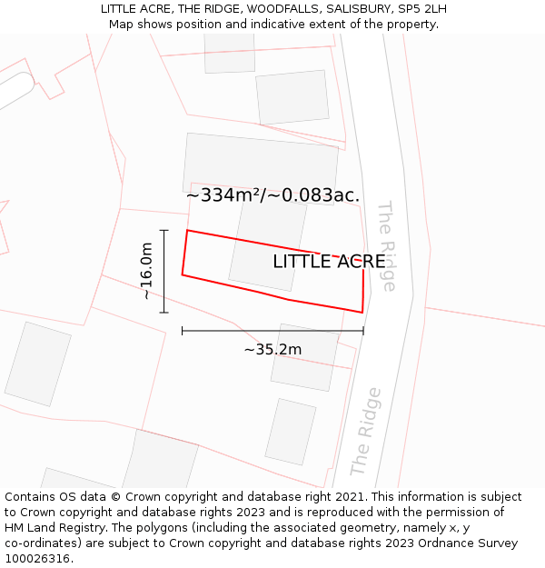 LITTLE ACRE, THE RIDGE, WOODFALLS, SALISBURY, SP5 2LH: Plot and title map