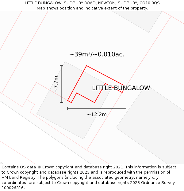 LITTLE BUNGALOW, SUDBURY ROAD, NEWTON, SUDBURY, CO10 0QS: Plot and title map