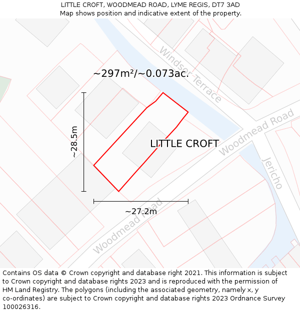 LITTLE CROFT, WOODMEAD ROAD, LYME REGIS, DT7 3AD: Plot and title map