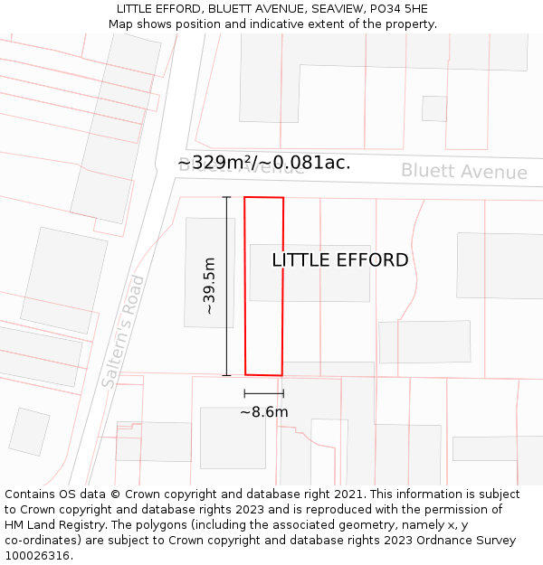 LITTLE EFFORD, BLUETT AVENUE, SEAVIEW, PO34 5HE: Plot and title map