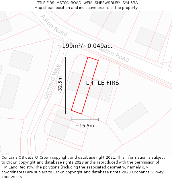 LITTLE FIRS, ASTON ROAD, WEM, SHREWSBURY, SY4 5BA: Plot and title map