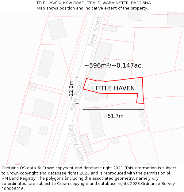 LITTLE HAVEN, NEW ROAD, ZEALS, WARMINSTER, BA12 6NA: Plot and title map