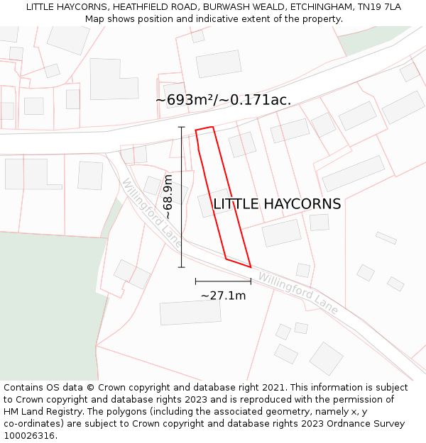 LITTLE HAYCORNS, HEATHFIELD ROAD, BURWASH WEALD, ETCHINGHAM, TN19 7LA: Plot and title map