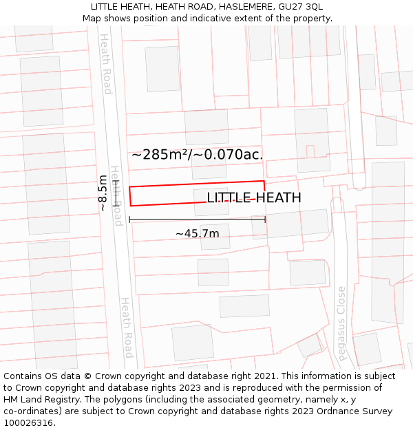 LITTLE HEATH, HEATH ROAD, HASLEMERE, GU27 3QL: Plot and title map