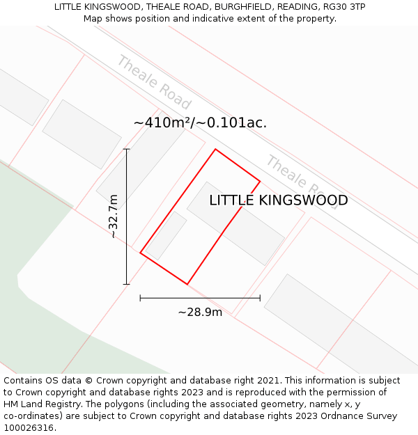 LITTLE KINGSWOOD, THEALE ROAD, BURGHFIELD, READING, RG30 3TP: Plot and title map