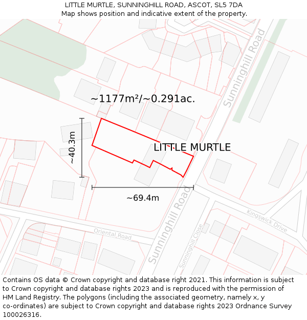 LITTLE MURTLE, SUNNINGHILL ROAD, ASCOT, SL5 7DA: Plot and title map